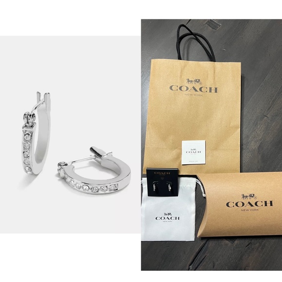 Coach Jewelry - Coach Pave Signature Huggie Earrings Silver
